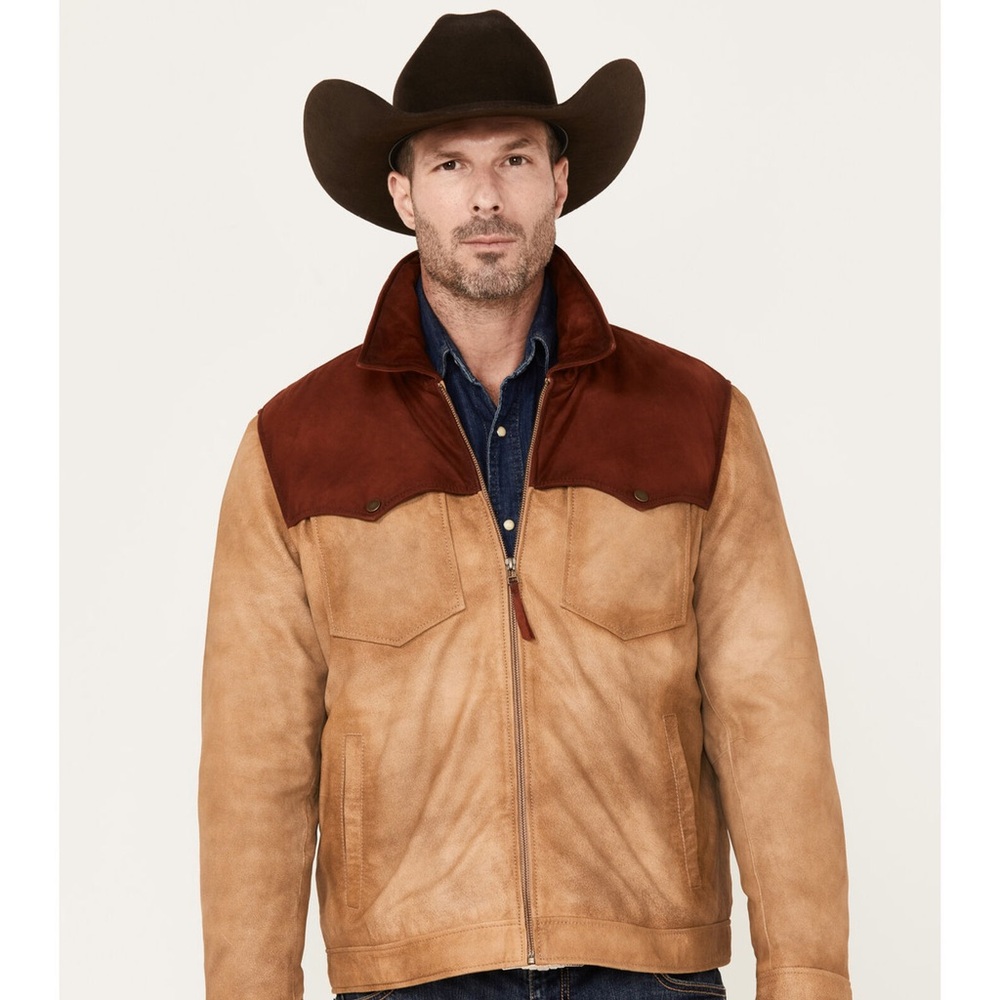 Scully Men’s Burnished Suede Color Block Jacket Tan Men’s Size Medium